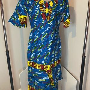 Vibrant Blue and Yellow West African Styled Dress